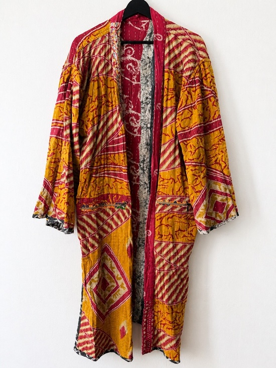 Vintage Other - Reversible Kantha Kimono Jacket Organic Cotton Handmade Patchwork Quilted Jacket